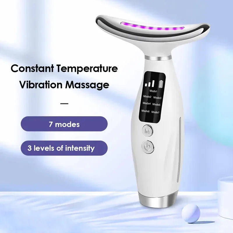 Home Use LED Face Neck Massager 7 Colors Light Therapy 7 Modes 3 Levels Vibration Face Lifting anti Wrinkle Beauty Instrument