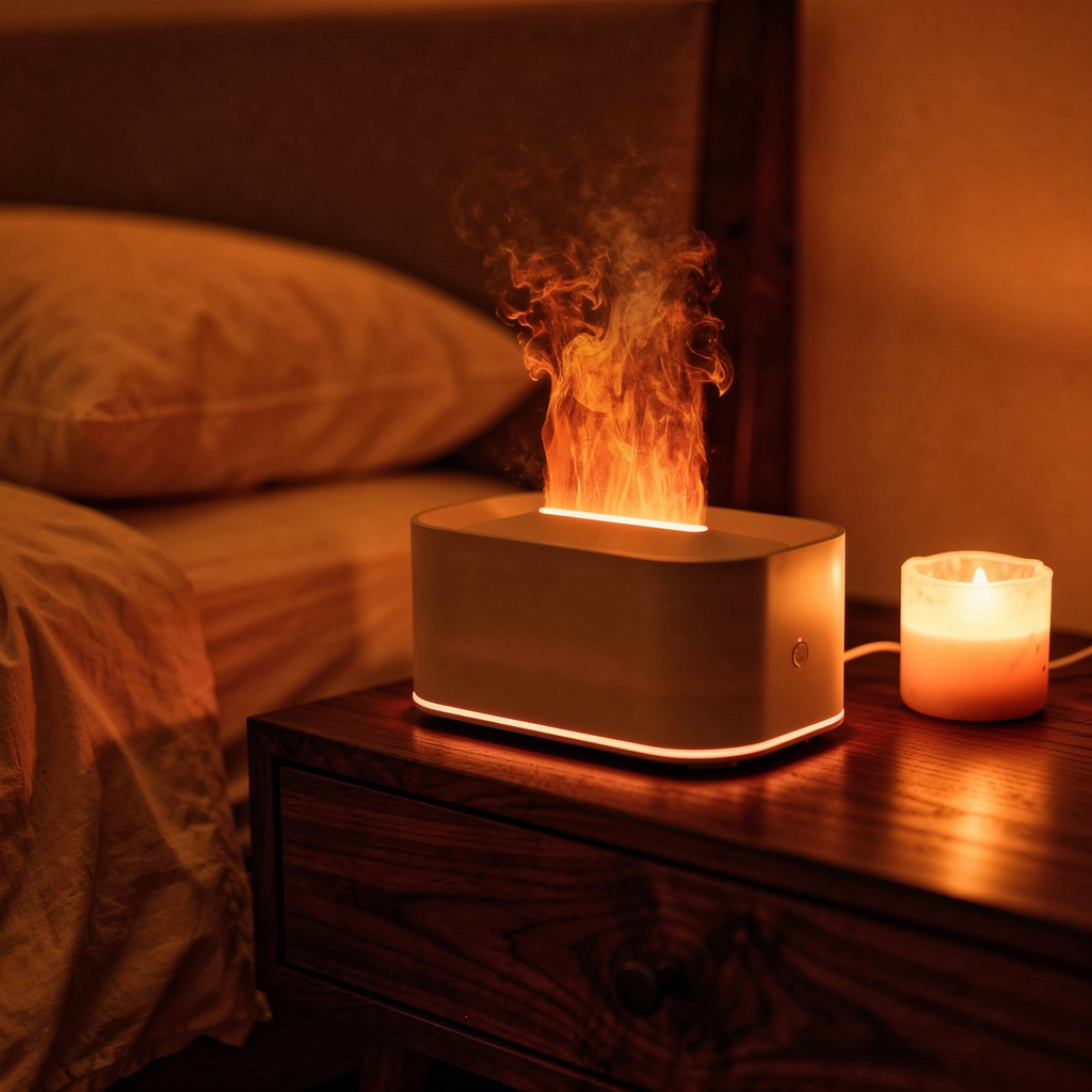 FlameAura Aromatherapy Diffuser lifestyle - warm moody ambient setting