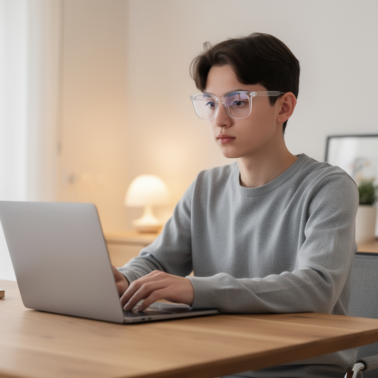 ClearShield Blue Light Glasses lifestyle - person working on laptop at desk